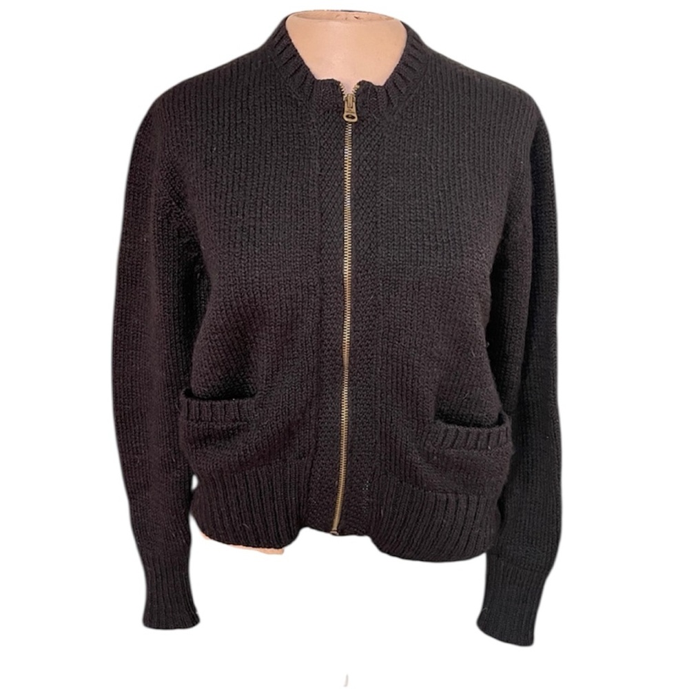 Women's Ralph Lauren Sport Black Zip Classic Casual Wool Cardigan Preppy Size S